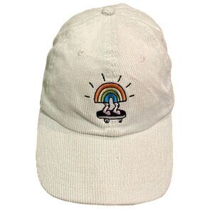 Eat Your Water White Corduroy Rainbow Skateboard Cap Hat Adult One Size